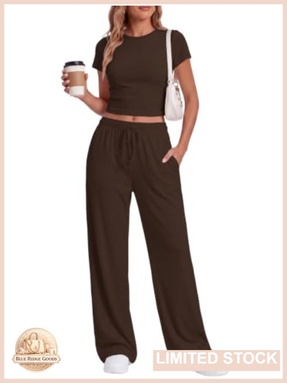 2 Piece Lounge Set Ruched Top Wide Leg Pants Travel Vacation